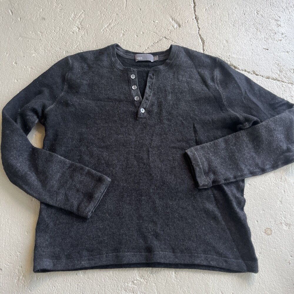 VINCE Women's Black /Grey Henley Cashmere/Wool Sweater Size Large